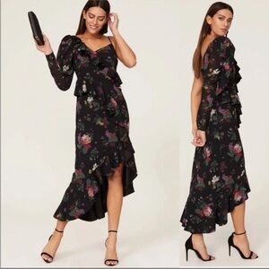 AMUR Black Floral Asymmetrical Dress